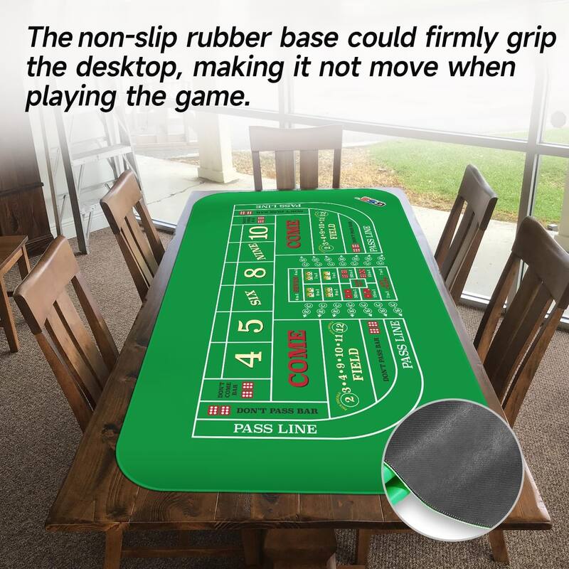 GSE™ 70"x35" Casino Craps Layout Mat with Carrying Bag, Non-Slip Rubber Craps Tabletop Cover