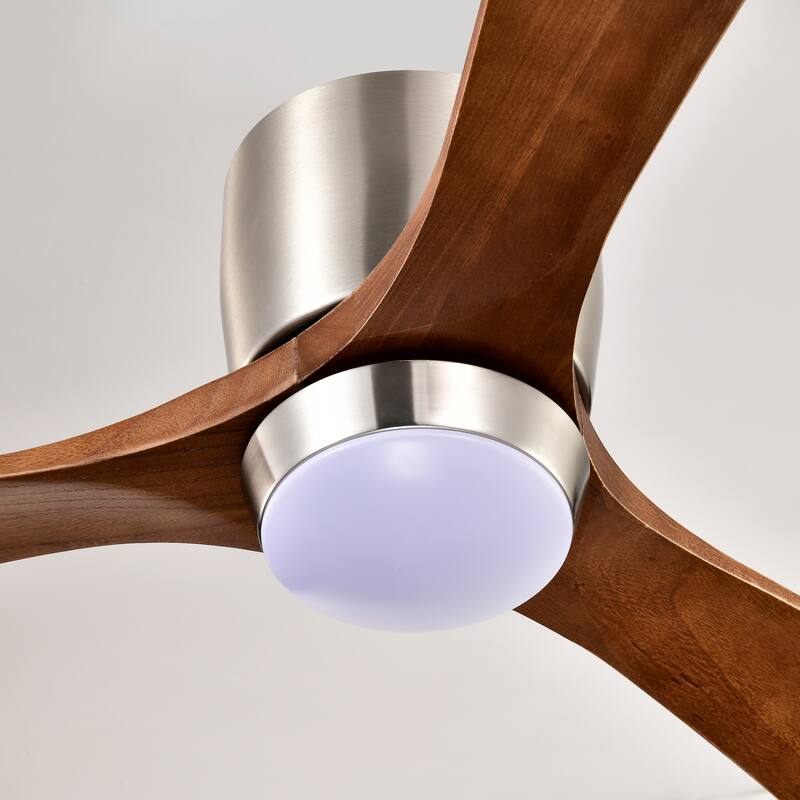 52" Flush Mount Solid Wood Blades Ceiling Fan with Lights Remote Control, Quiet DC Motor, 6 Speed, Reversible Ceiling Fan