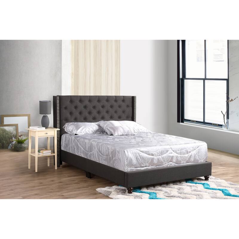 Queen Size Upholstered Platform Bed with Transitional Design and Foam-Padded Headboard