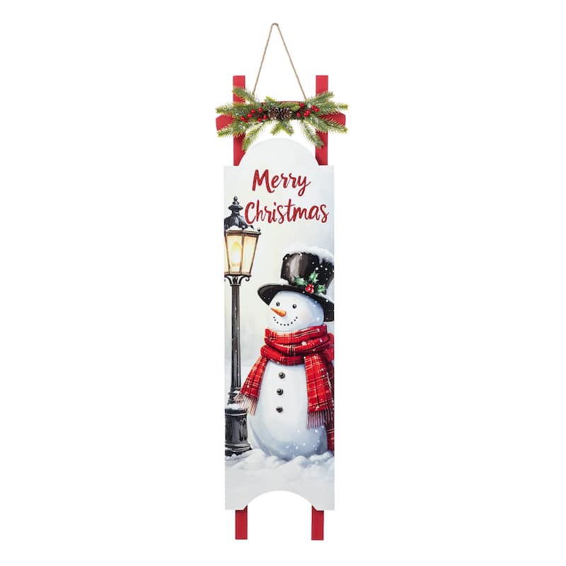 Glitzhome 36"H Wooden Christmas Snowman Sleigh Porch Sign - Multi