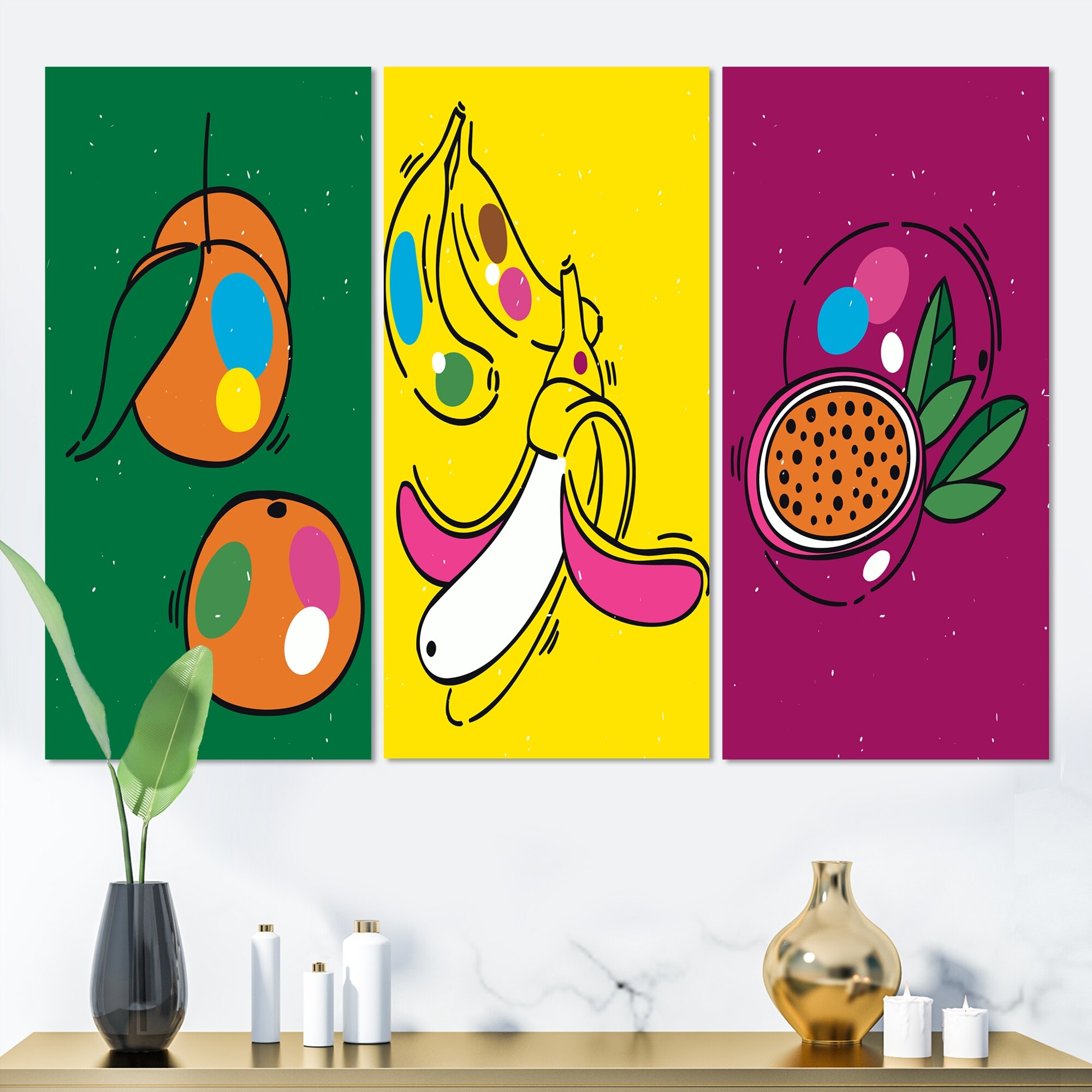 Designart 1990s Pop Art Fruit Designs I Modern Art Print-image