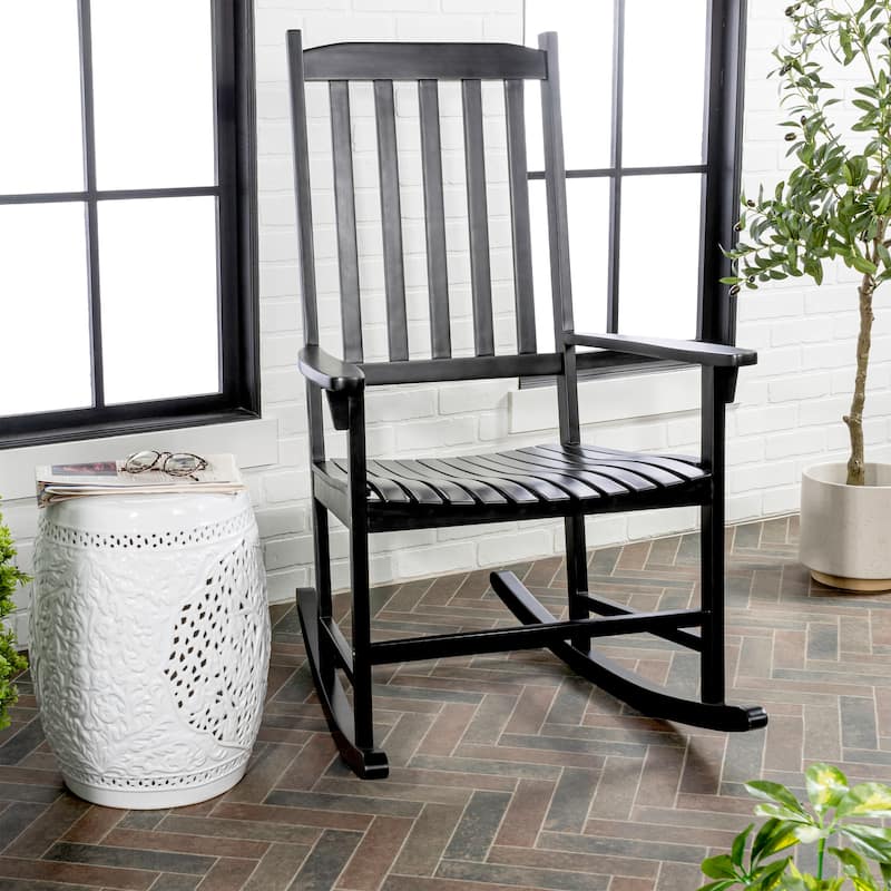 Parker Farmhouse Classic Slat-Back 350-LBS Support Acacia Wood Outdoor Rocking Chair, by JONATHAN Y