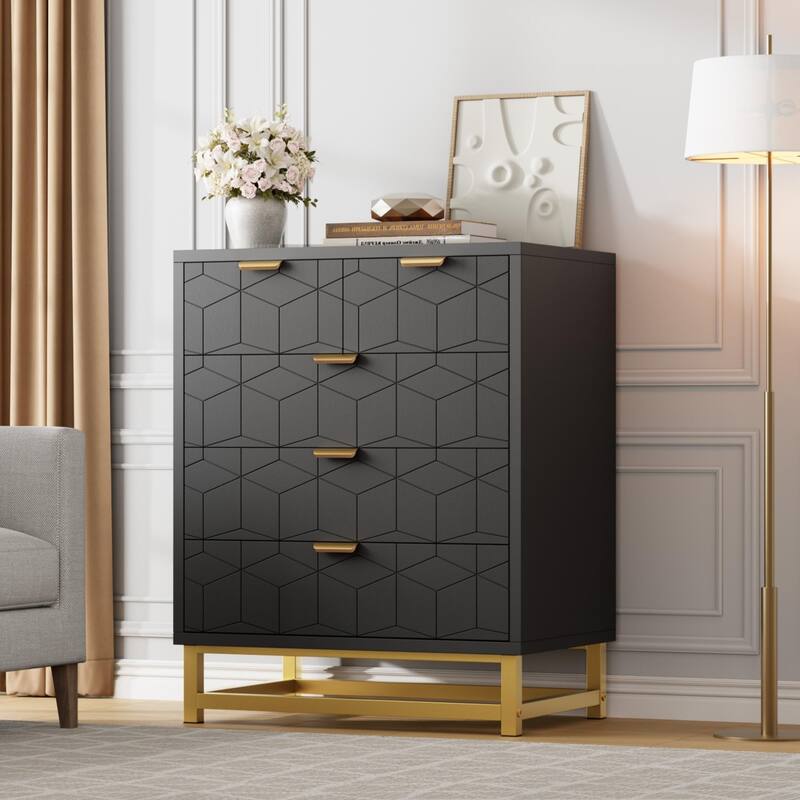 5 Drawer Dresser, Chest with Metal Base, Modern Organizer Cabinet for Bedroom, Living Room, Hallway - Black