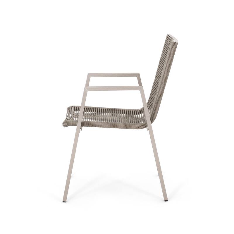 Outdoor Modern Set of 2 Dining Chairs with Rope-Woven Seats Aluminum Frame, Suitable for Dining Room Living Room Balcony Patio