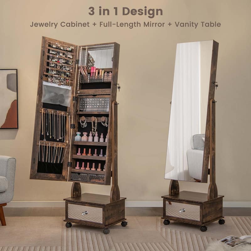 Costway Jewelry Cabinet Armoire Full-Length Mirror Lockable with - See Details