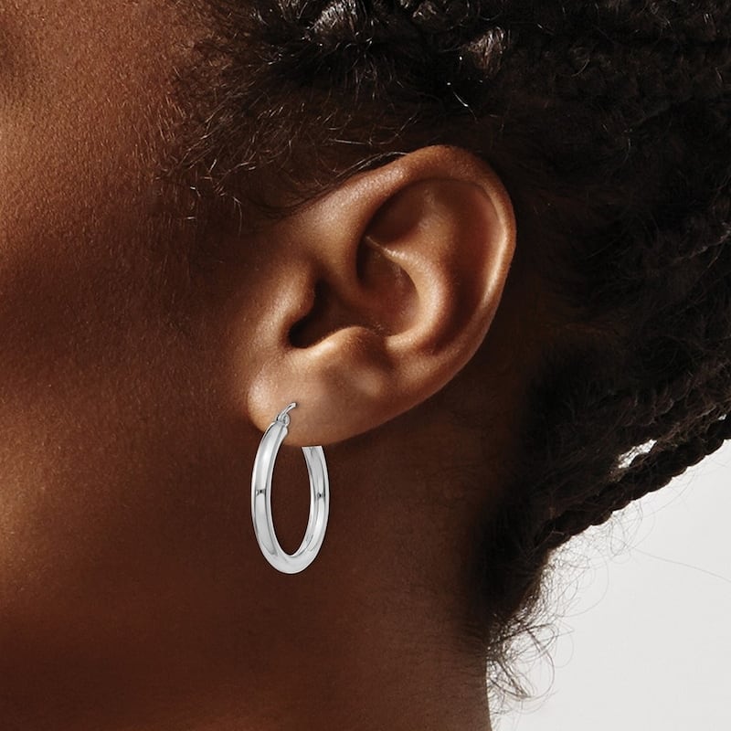 Curata 10k White Gold 3mm Polished Solid Classic Tube Hoop Earrings -14mm - 65mm - 30mm