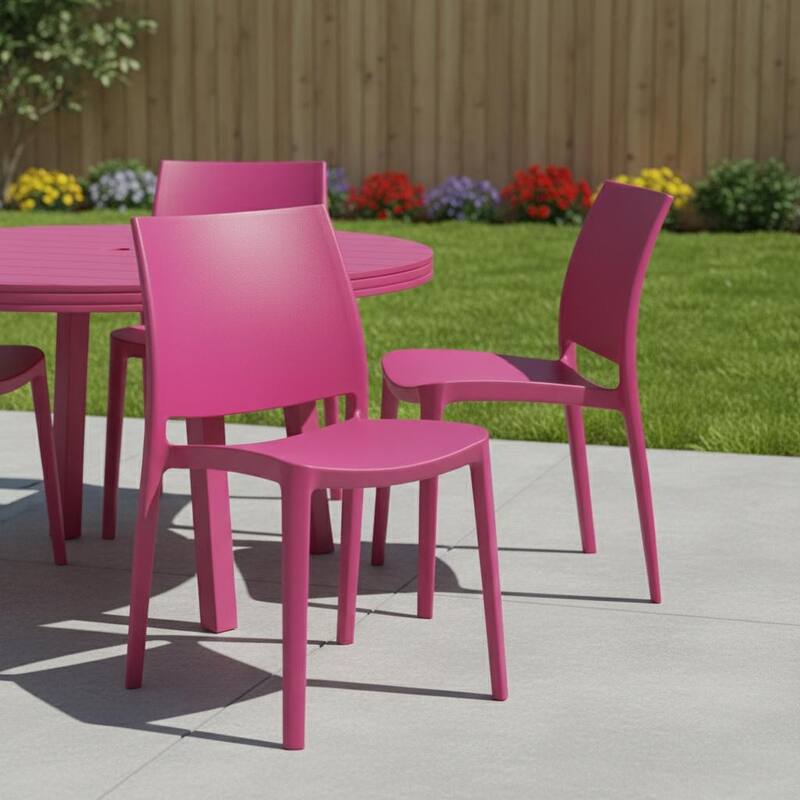 Set of Four Fuchsia Heavy Duty Plastic Outdoor Stacking Dining Chairs - Fuchsia