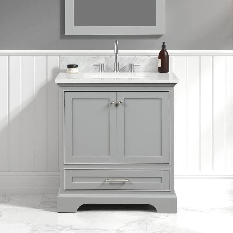Blossom Copenhagen 30" Solid Wood Bathroom Vanity w/ Marble Top & Sink - Metal Grey - Painted