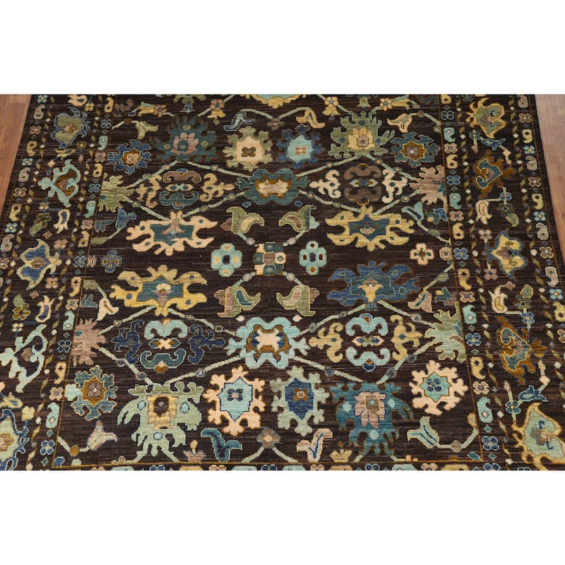 Hand Knotted Oriental 100% Wool Carpet Transitional All-Over Brown Oushak Area Rug - 10' 0'' X 8' 1''