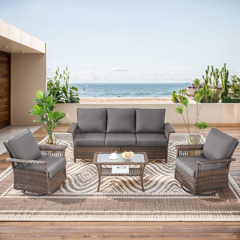 Gymojoy Patio Furniture Set with Professional Outdoor Cushions - 4-Piece included Sofa - Grey