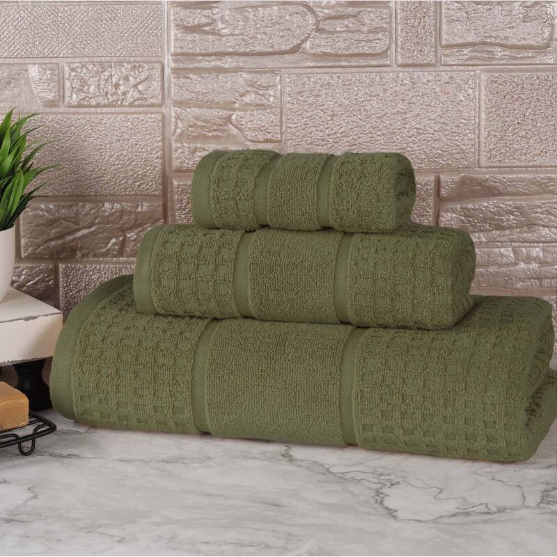 Superior Napa Zero Twist Cotton Waffle 3 Piece Bathroom Towel Set - Forest Green