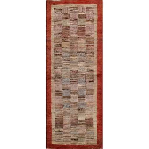 Checkered Gabbeh Kashkoli Oriental Runner Rug Wool Hand-Knotted - 2'6" x 6'8"