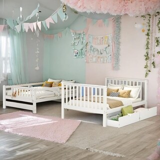 Elegant Full-Over-Full Bunk Bed w/Shelves & Drawers - Durable Pine, Perfect for Sleepovers & Storage