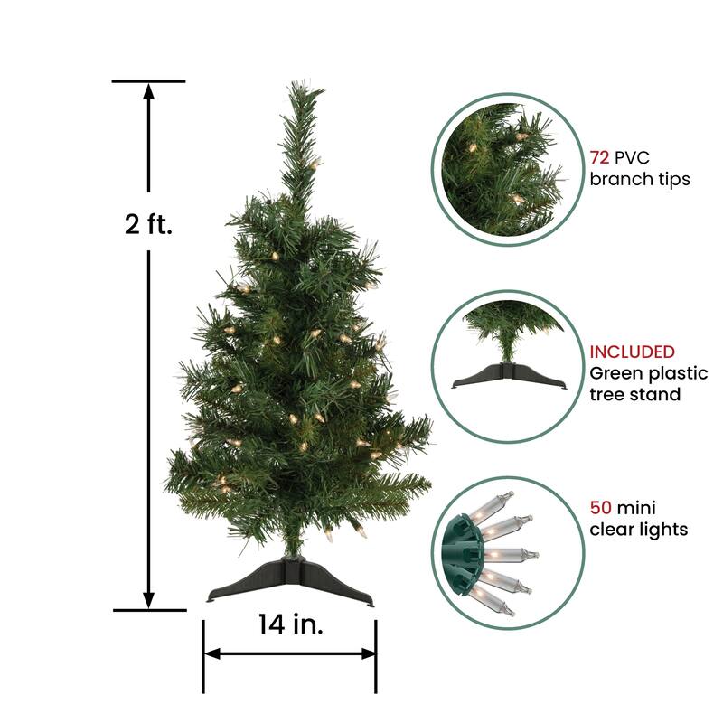 2' Pre-Lit Medium Aspen Pine Artificial Christmas Tree Clear Lights