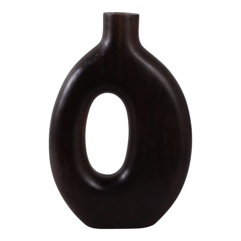 Mango Wood Modern Vase with Round Cutout Silhouette Minimalist Design - 9" x 2" x 13.25" - Brown