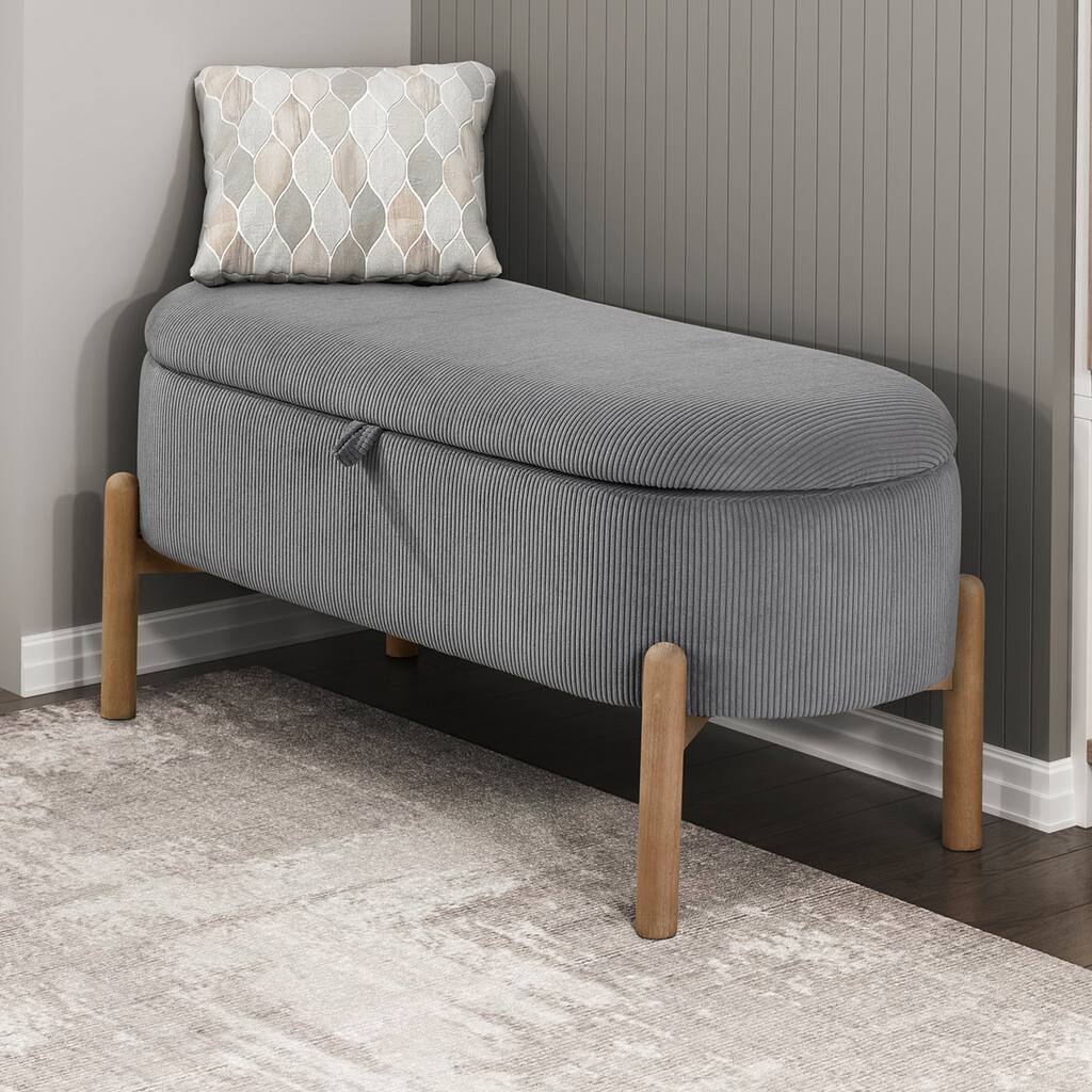 Salem 42" Corduroy Lift Top Storage Bench - Foam Cushioned Seat