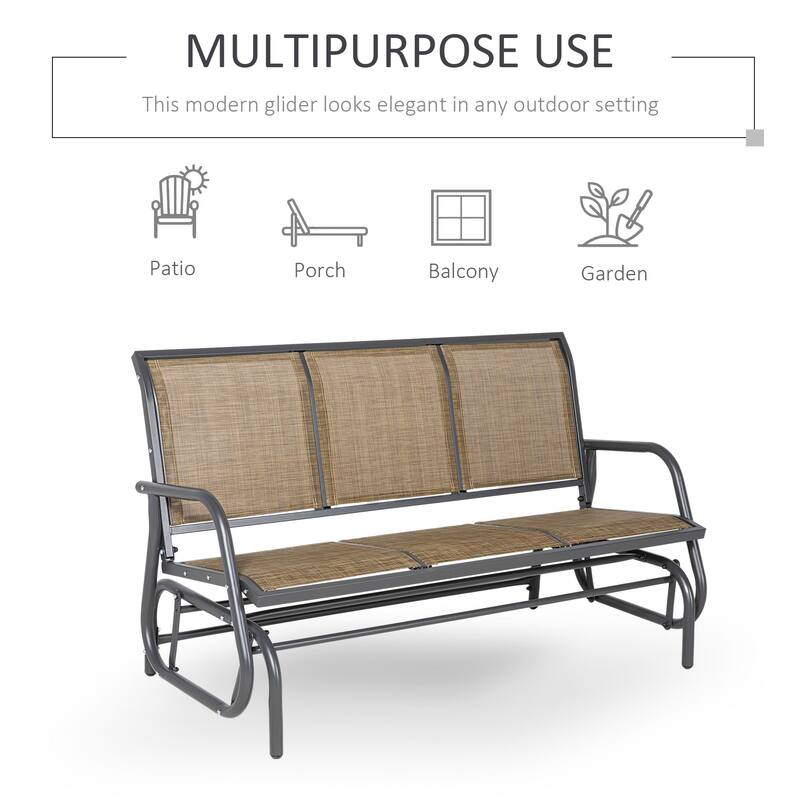 Outsunny 3-Person Patio Glider Bench, Outdoor Porch Glider Swing with 3 Seats, Breathable Mesh Fabric, Metal Frame, Light Mixed