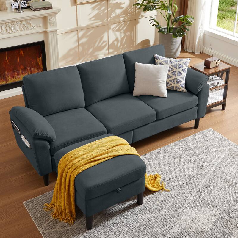 Jarenie 79.72" L Shaped Sofa with Storage Ottoman for Living Room