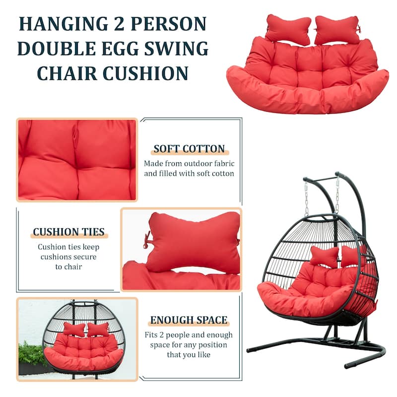Egg Swing Chair Cushion Durable Weather Resistant Polyester Fits 2 People by LeisureMod