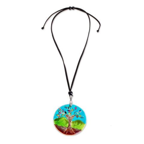 NOVICA Tree of Life at Night, Glass pendant necklace