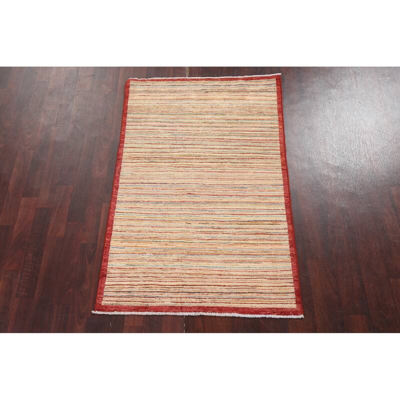Modern Striped Gabbeh Kashkoli Wool Area Rug Hand-knotted Foyer Carpet - 3'1" x 4'10"