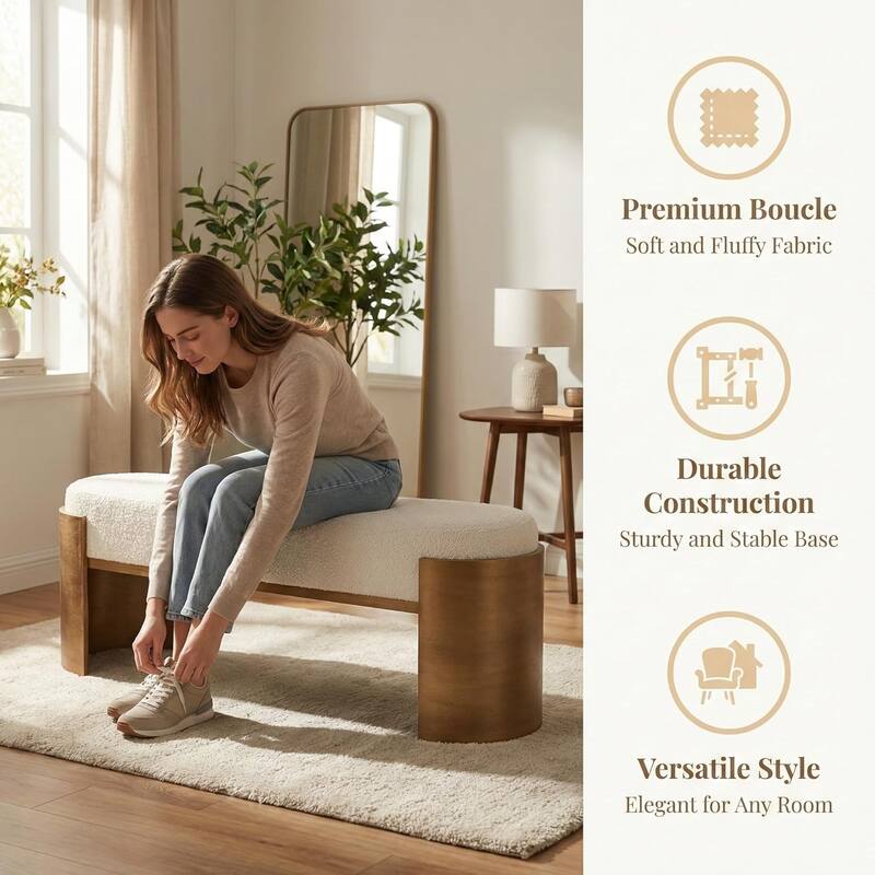 47.24" Upholstered Entryway Bench, Solid Wood End of Bed Bench for Bedroom