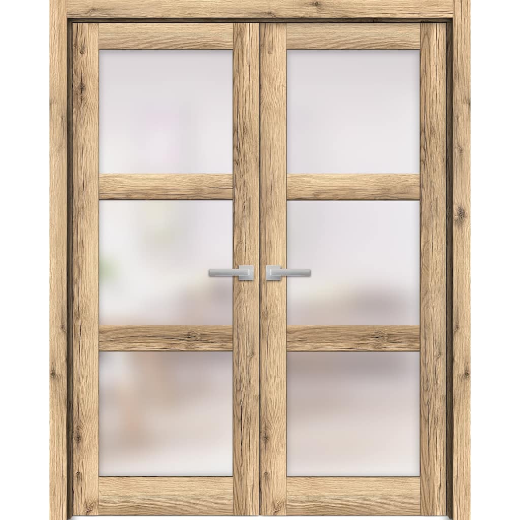 SartoDoors Lucia 2552 | Interior French Doors Double French | Solid Wood w/ Glass | Slab Only | 36x80, Oak