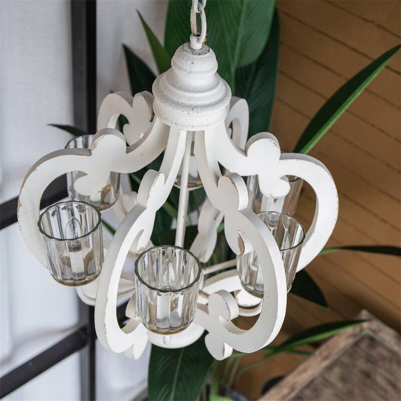 Farmhouse 6-Light Wood Chandelier with Adjustable Chain