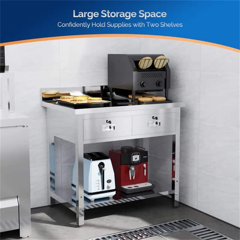36 x 24 Inches Stainless Steel Table with 2 Drawers - N/A