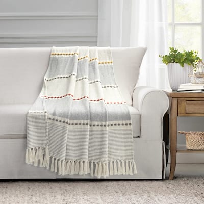 Lush Decor Herringbone Stripe Yarn Dyed Cotton Woven Tassel Throw Blanket