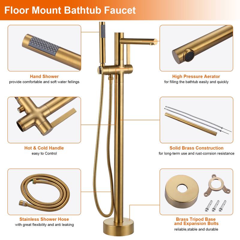 WOWOW Freestanding Bathtub Faucet with Handheld Shower in Modern