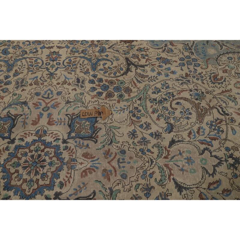 Floral Medallion Tabriz Persian Area Rug Beige Handmade Wool Carpet - 9'7"x 12'9"