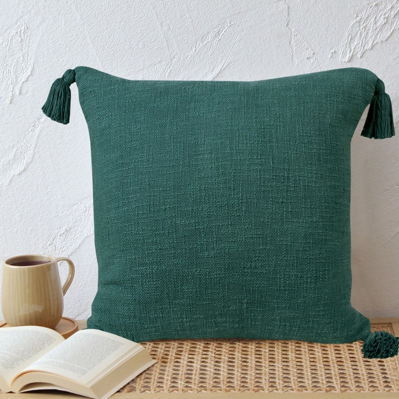 HomeRoots 20" X 20" Emerald Green 100% Cotton Zippered Pillow