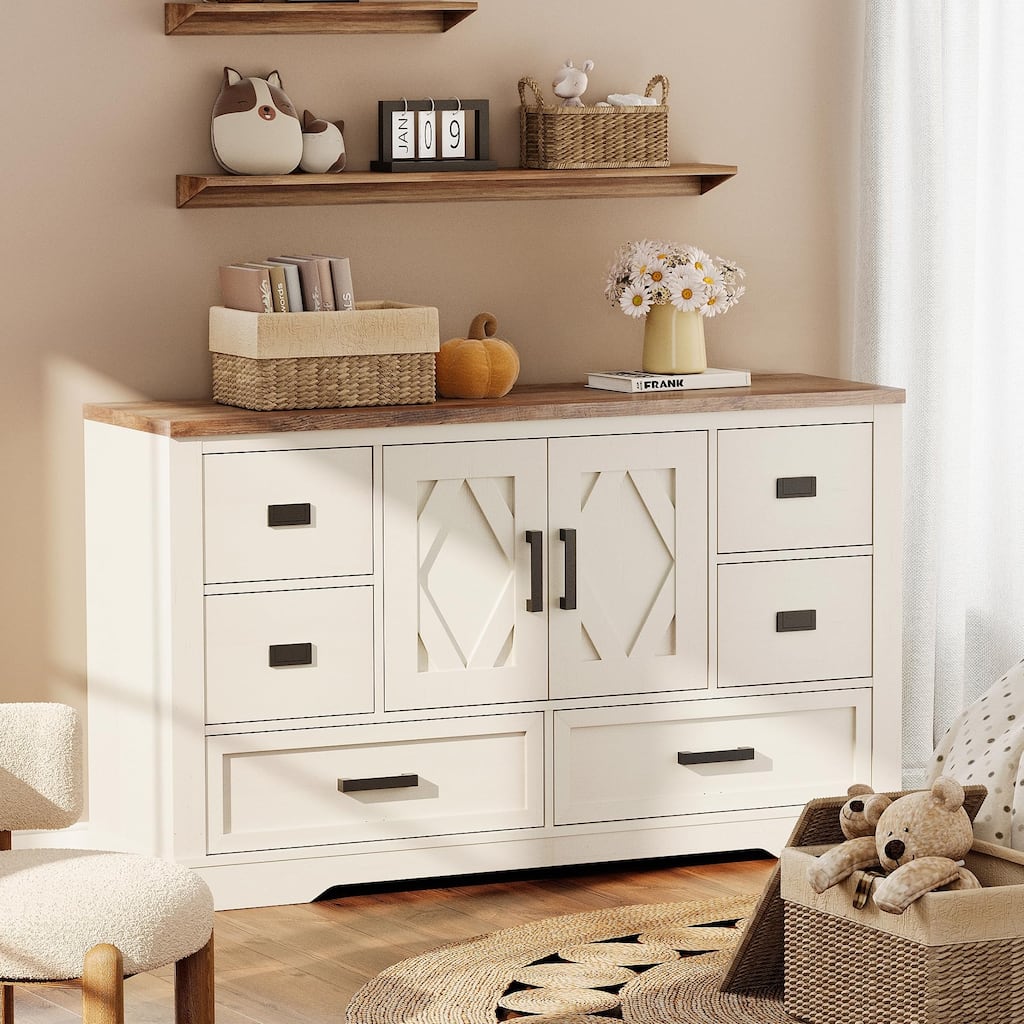 WAMPAT Farmhouse Dresser for Bedroom,60 inch Wood Dresser TV Stand