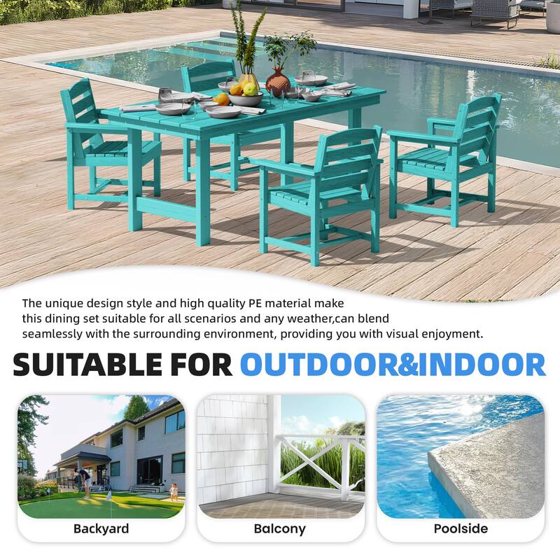 5-Piece HDPE Outdoor Dining Table Sets with Umbrella Hole - 1-Table 4-Chairs