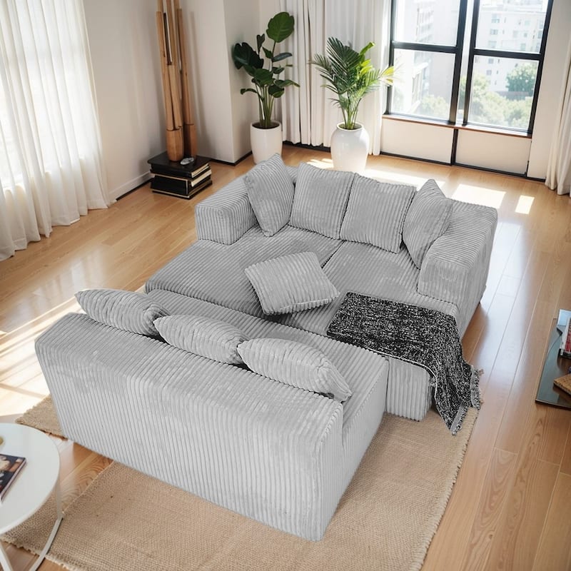 Modern 130" Corduroy Fabric U-shaped Sectional Sofa with Reversible Design for Living Room