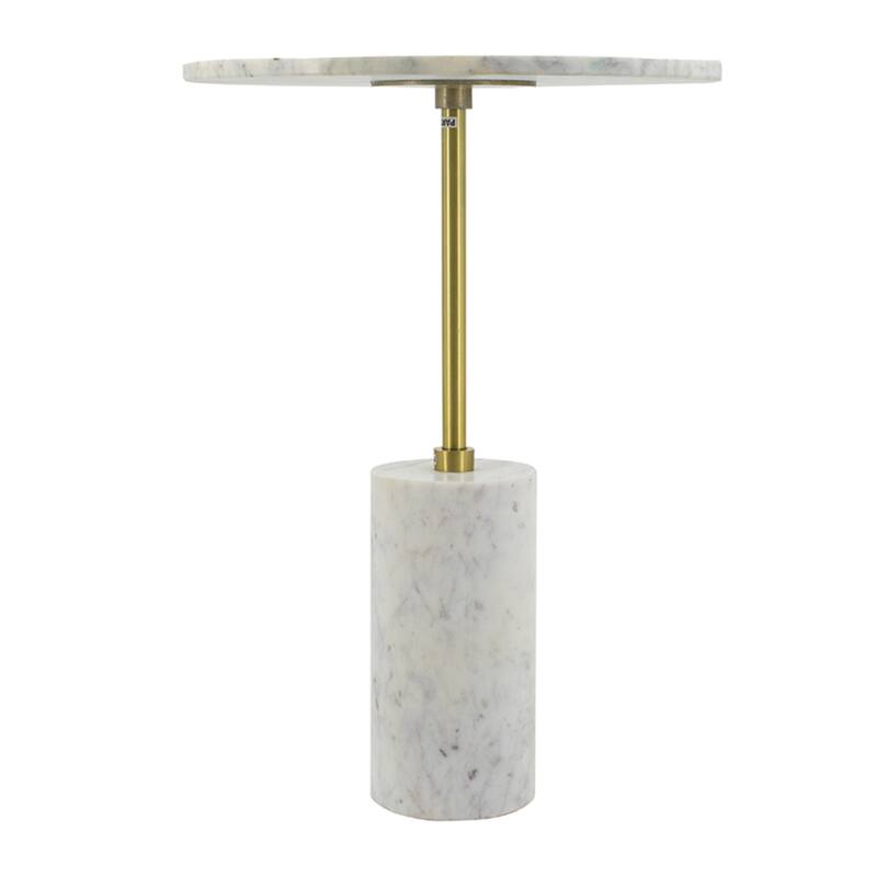 Round Table with Marble Base - 22" - White and Brass Finish