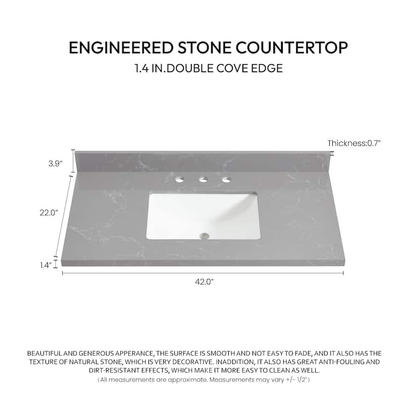 Jaen Composite Stone Vanity Top with White Rectangular Sink