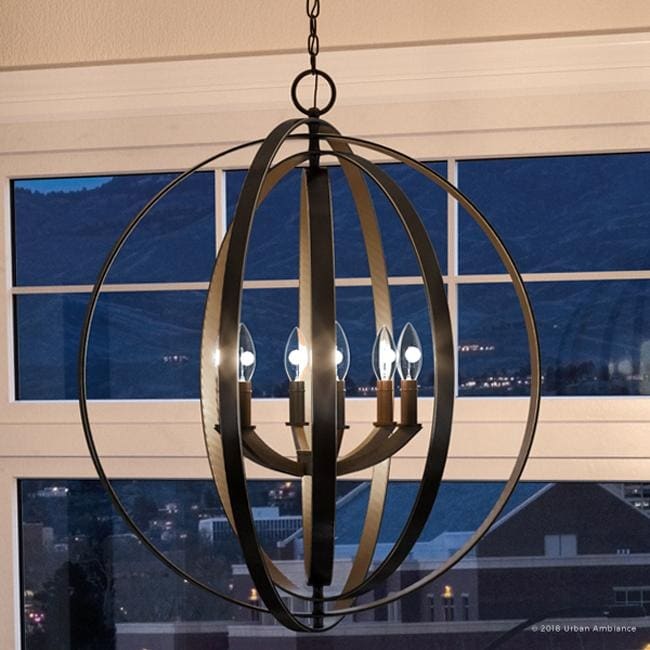 Luxury Industrial Chic Chandelier, 30"H x 27.75"W, with Modern Farmhouse Style, Olde Bronze Finish by Urban Ambiance (60 to 100 Watts - Steel - - Chandeliers For Bedrooms by Overstock.com