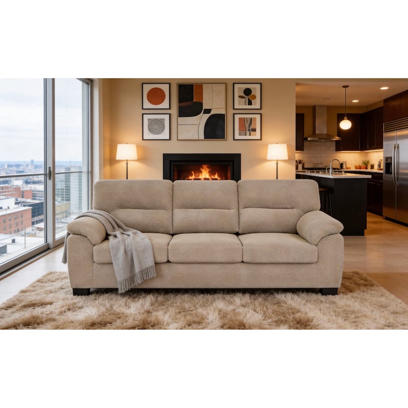 3-Seater Sofa, Modern Living Room Furniture, Textured Fabric Sofa,Minimalist Settee, Comfortable Armchair,Sturdy Frame Sofa