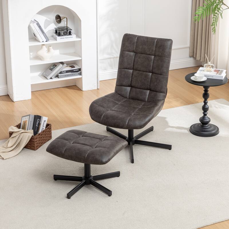 2-Piece Seating Set, Faux Leather Tufted Accent Chair and Ottoman