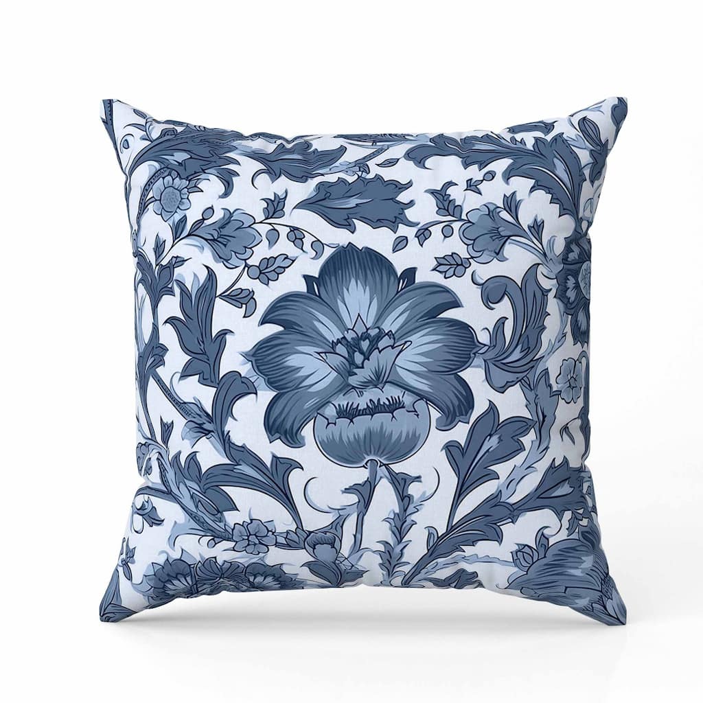 Mughal Era Garden Treasures Indoor/Outdoor Reversible Throw Pillow Skyblue and Darkgrey