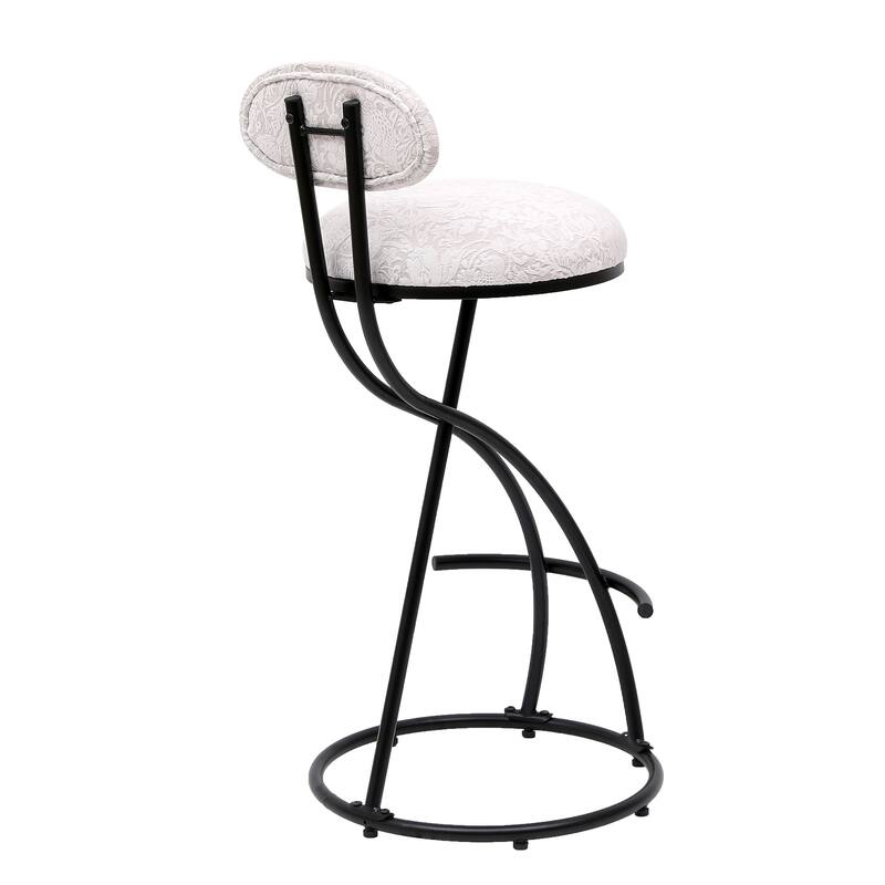 Round Print Bar Stools Set of 2 Black Metal Upholstered Chairs for Kitchen Island & Dining Rooms Counter Stools