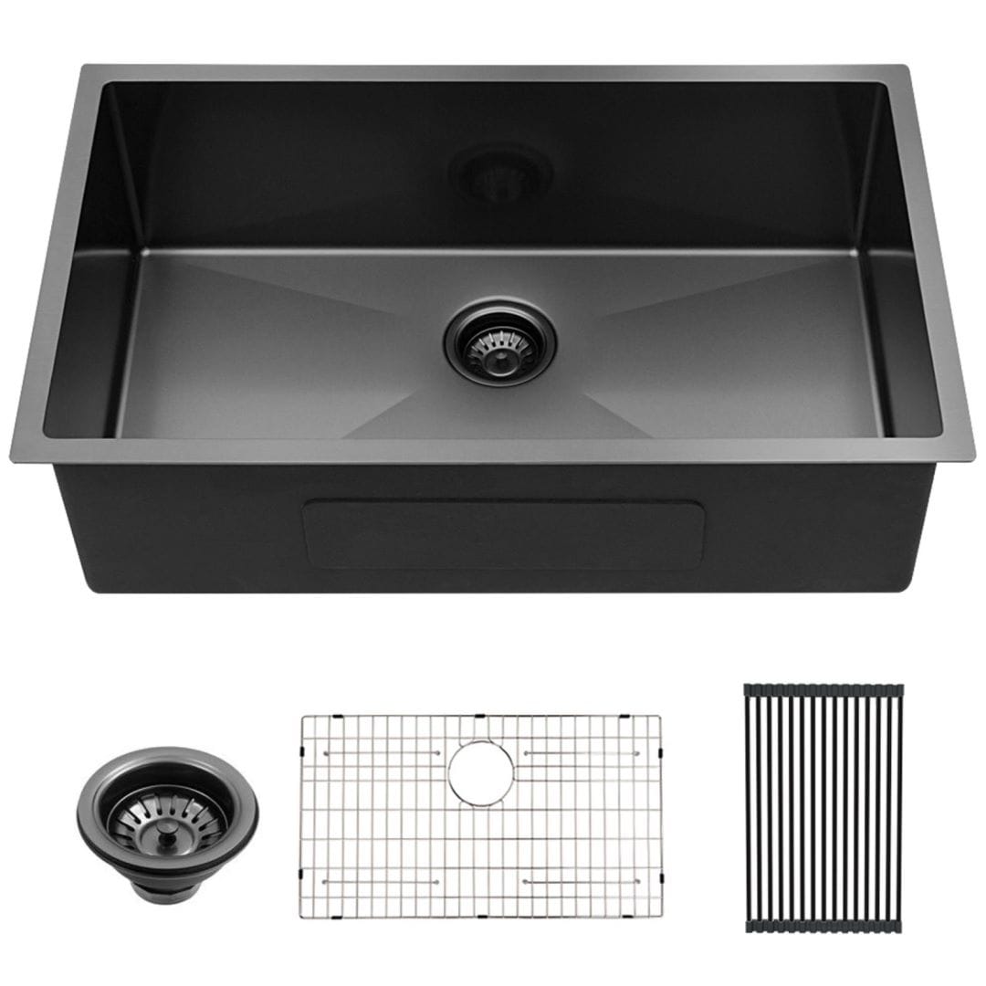 Bright Black T304 Nano Stainless Steel 25 in. L Single Bowl Undermount Kitchen Sink Without Faucet