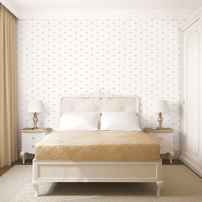 Oceanside, Vinyl Regal Bee In Gold And White Wallpaper, 20.5 In X 33 Ft = 56 Sq Ft