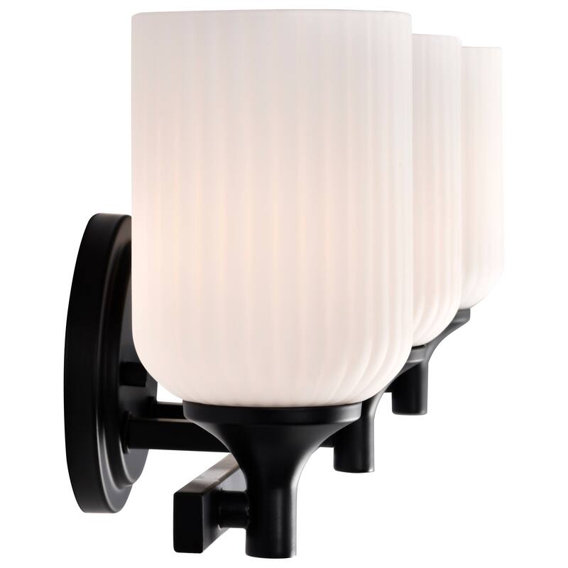Solara 3 Light Vanity Matte Black Finish Frosted Ribbed Glass - Matte Black