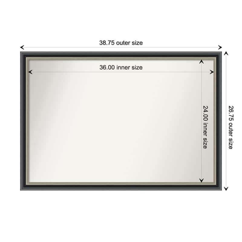 Theo Black Silver Non-Beveled Wood Framed Bathroom Vanity Wall Mirror - Theo Black Silver - Glass Size 36x24