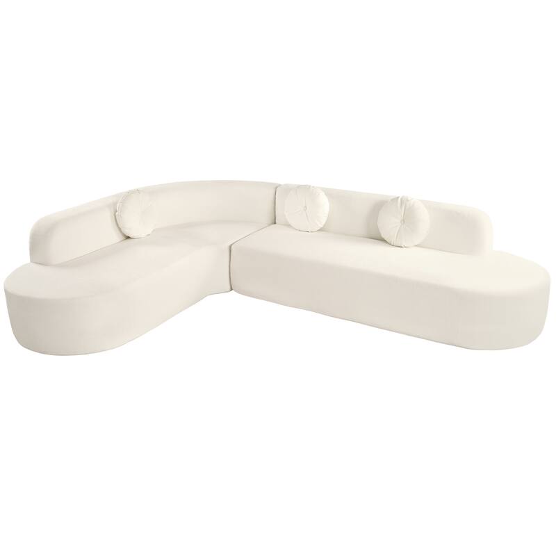 122" L-Shaped Sectional Sofa, Upholstered Couch with 3 Round Pillows, Oversized Modern Couch for Living Room