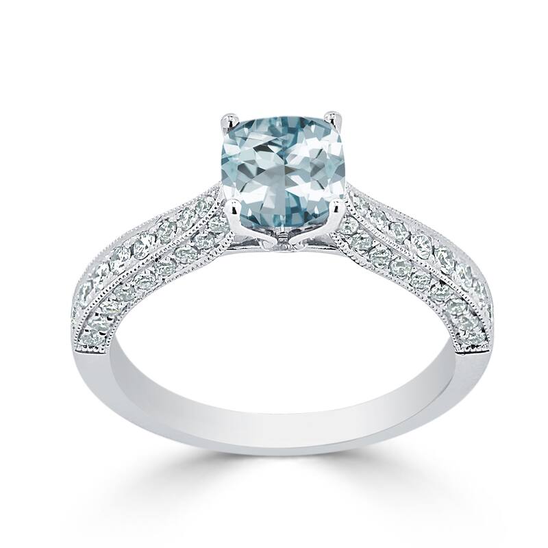 Auriya 5/8ct Unique Cushion-cut Aquamarine and Diamond Engagement Ring 3/8ctw 14k Gold