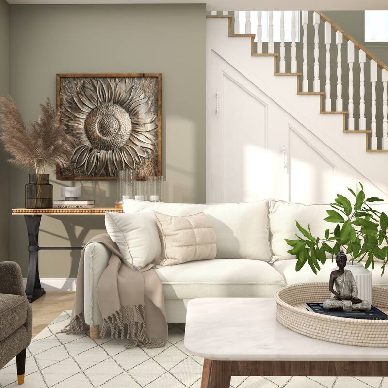 Gray Metal Sunflower Floral Home Wall Decor with Embossed Details